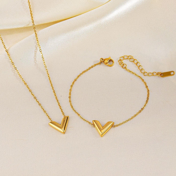 Gold-plated Stainless Steel V-shaped Jewelry Set - Super Amazing Store