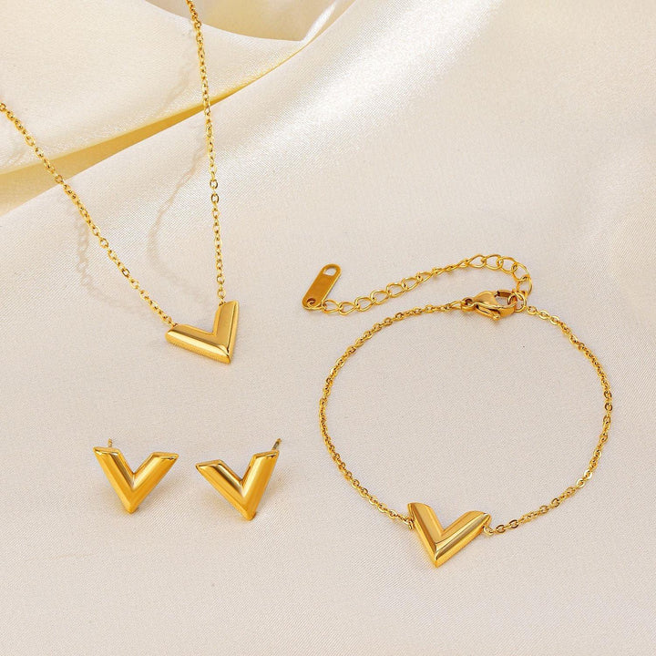 Gold-plated Stainless Steel V-shaped Jewelry Set - Super Amazing Store