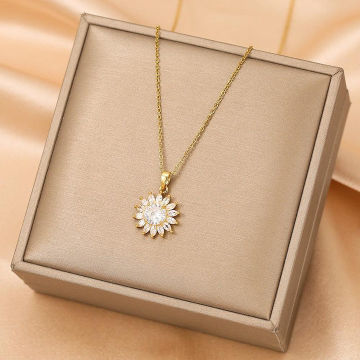 Golden Sunflower Titanium Steel Necklace Female - Super Amazing Store