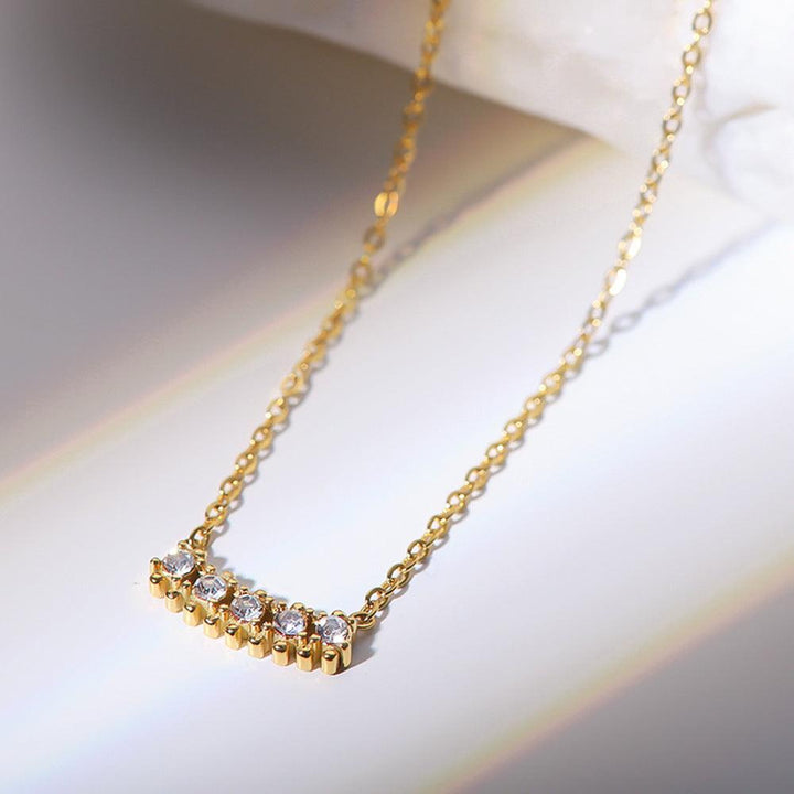 Hong Kong Style Retro Simple Necklace Titanium Steel No Fading 18K Gold Inlaid Zircon Pendant Ornaments - Super Amazing Store