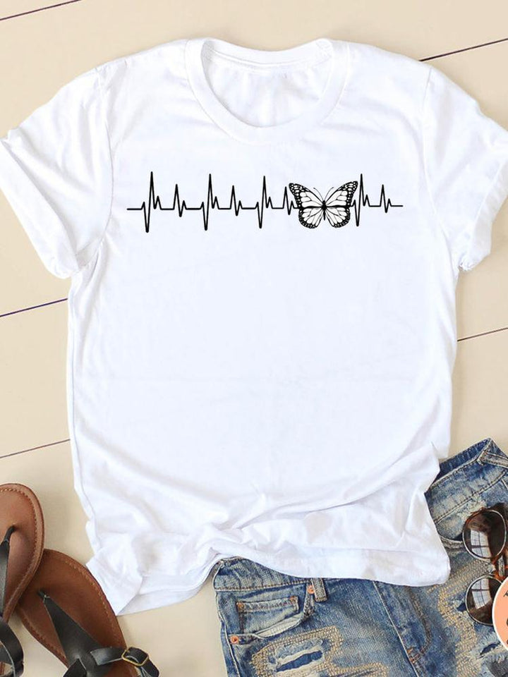 Horse Head Riding Simple Pattern Round Neck Printed White T-shirt - Super Amazing Store