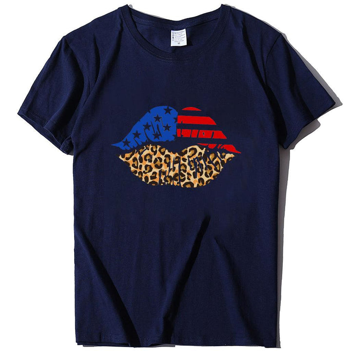 Independence Day Loose Plus Size Flag Printed Lips Women T-shirt - Super Amazing Store