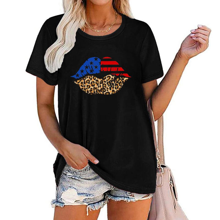 Independence Day Loose Plus Size Flag Printed Lips Women T-shirt - Super Amazing Store