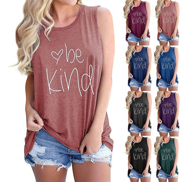 Letter Printed Round Neck Casual Sleeveless T-shirt - Super Amazing Store