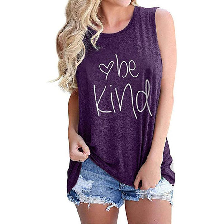 Letter Printed Round Neck Casual Sleeveless T-shirt - Super Amazing Store