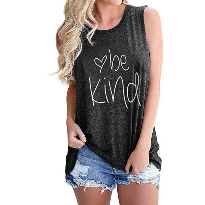 Letter Printed Round Neck Casual Sleeveless T-shirt - Super Amazing Store