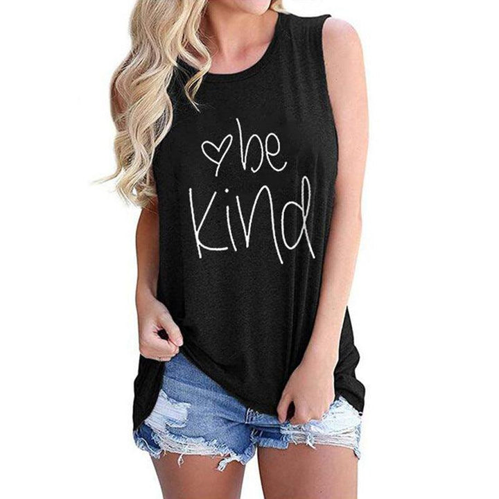 Letter Printed Round Neck Casual Sleeveless T-shirt - Super Amazing Store