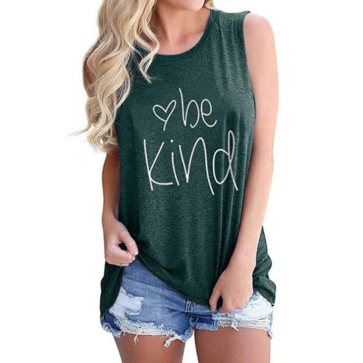 Letter Printed Round Neck Casual Sleeveless T-shirt - Super Amazing Store