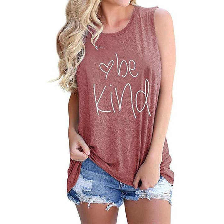 Letter Printed Round Neck Casual Sleeveless T-shirt - Super Amazing Store