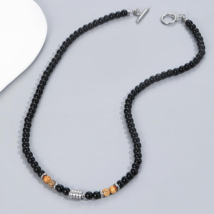 Men's Beaded Necklace Stainless Steel Accessories Metal Round Beads - Super Amazing Store