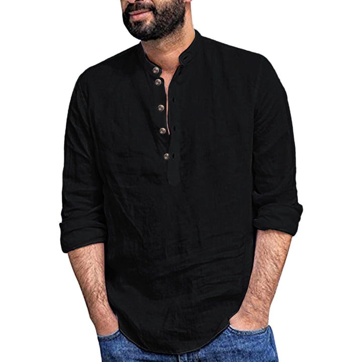 Men's Casual Cozy Stand-up Collar Cotton Linen Long-sleeved Shirt - Super Amazing Store