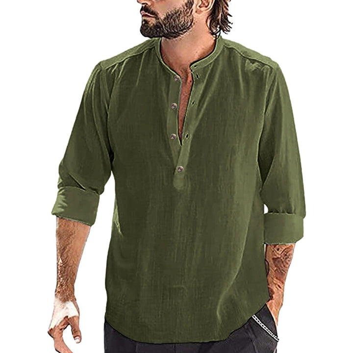 Men's Casual Cozy Stand-up Collar Cotton Linen Long-sleeved Shirt - Super Amazing Store