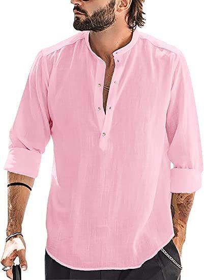 Men's Casual Cozy Stand-up Collar Cotton Linen Long-sleeved Shirt - Super Amazing Store