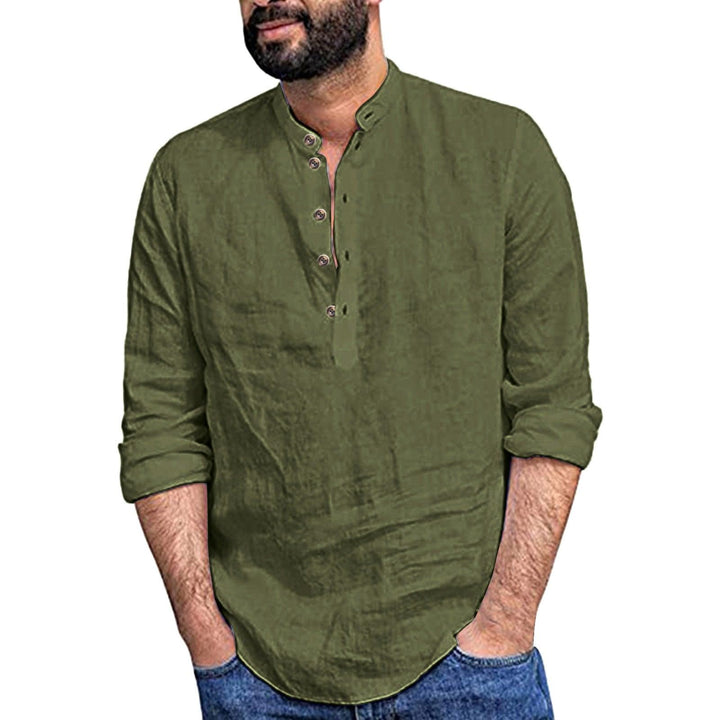 Men's Casual Cozy Stand-up Collar Cotton Linen Long-sleeved Shirt - Super Amazing Store