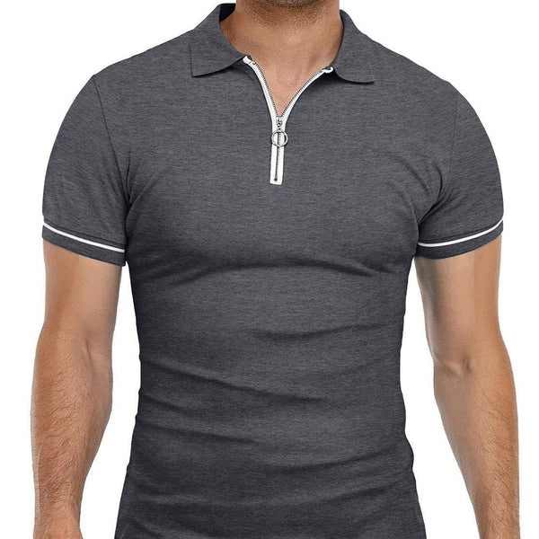 Men's Lapel Solid Color Slim Fitting T-shirt Top - Super Amazing Store