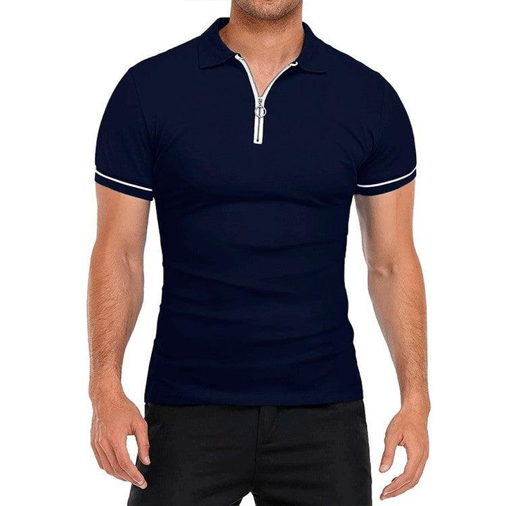 Men's Lapel Solid Color Slim Fitting T-shirt Top - Super Amazing Store