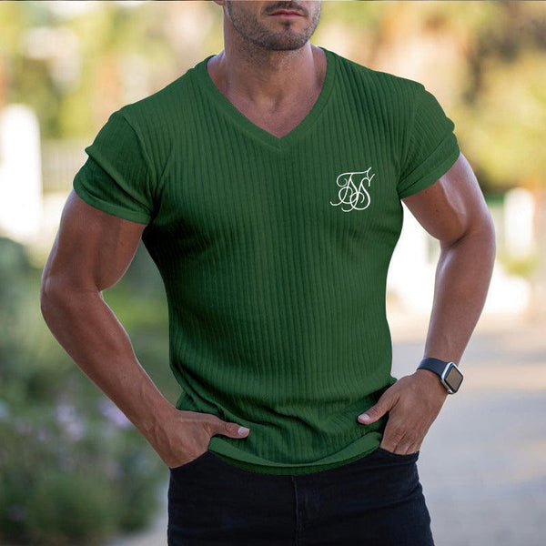 Men's Striped Solid Color Short-sleeved T-shirt - Super Amazing Store