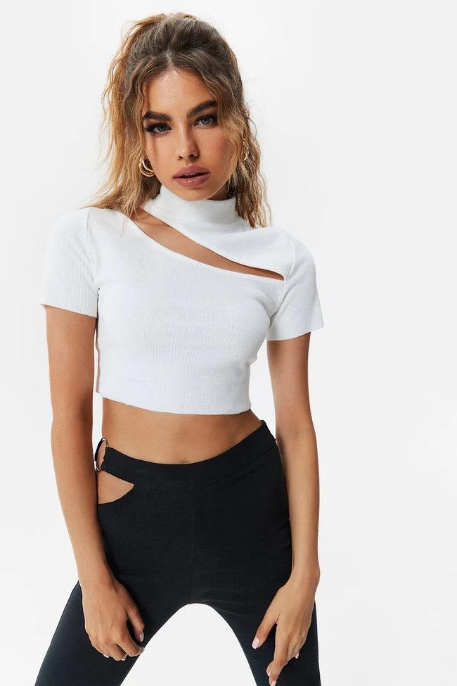 Navel Cutout Short-sleeved Top - Super Amazing Store