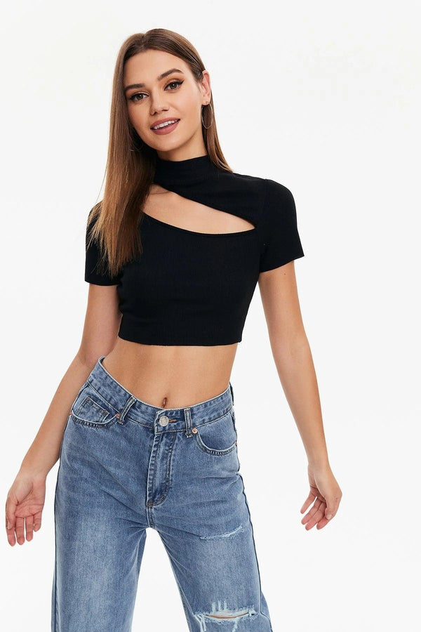 Navel Cutout Short-sleeved Top - Super Amazing Store