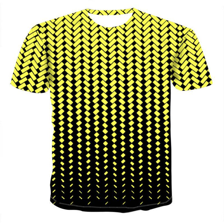 New 3DT Shirt Geometric Mesh Digital Printing Short Sleeve - Super Amazing Store