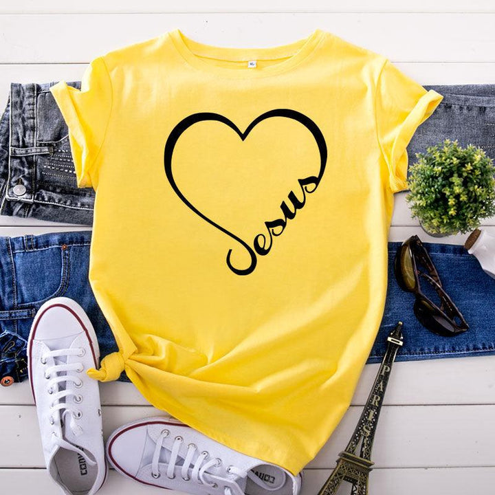 New Heart-shaped Letter Cotton Short-sleeved Women's T-shirt - Super Amazing Store