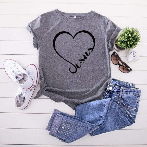 New Heart-shaped Letter Cotton Short-sleeved Women's T-shirt - Super Amazing Store