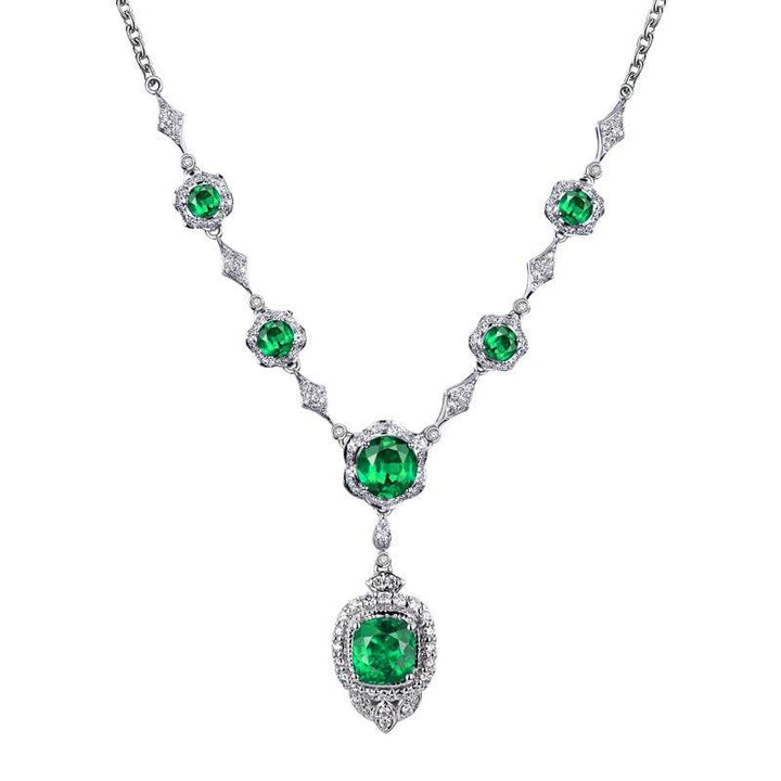 Noble Diamond Green Gem Evening Chain Pendant Necklace Set - Super Amazing Store