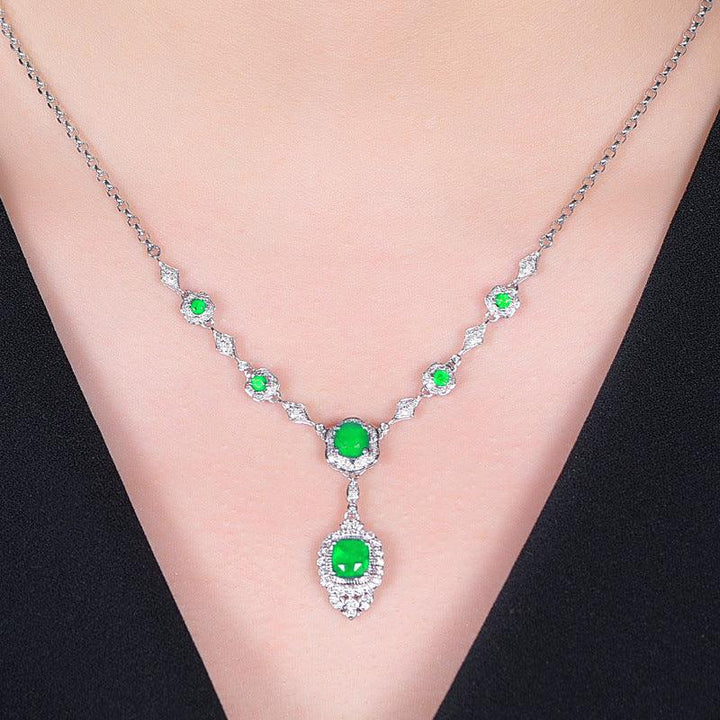 Noble Diamond Green Gem Evening Chain Pendant Necklace Set - Super Amazing Store