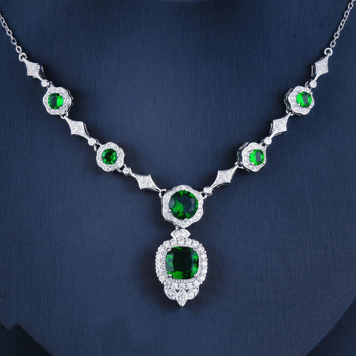 Noble Diamond Green Gem Evening Chain Pendant Necklace Set - Super Amazing Store