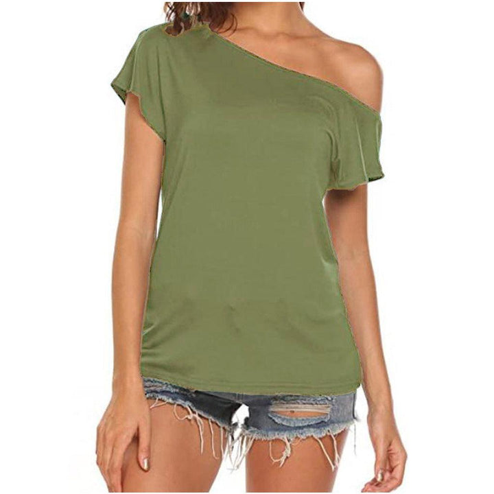 One-shoulder Cold-shoulder Irregular Short-sleeved T-shirt For Women - Super Amazing Store