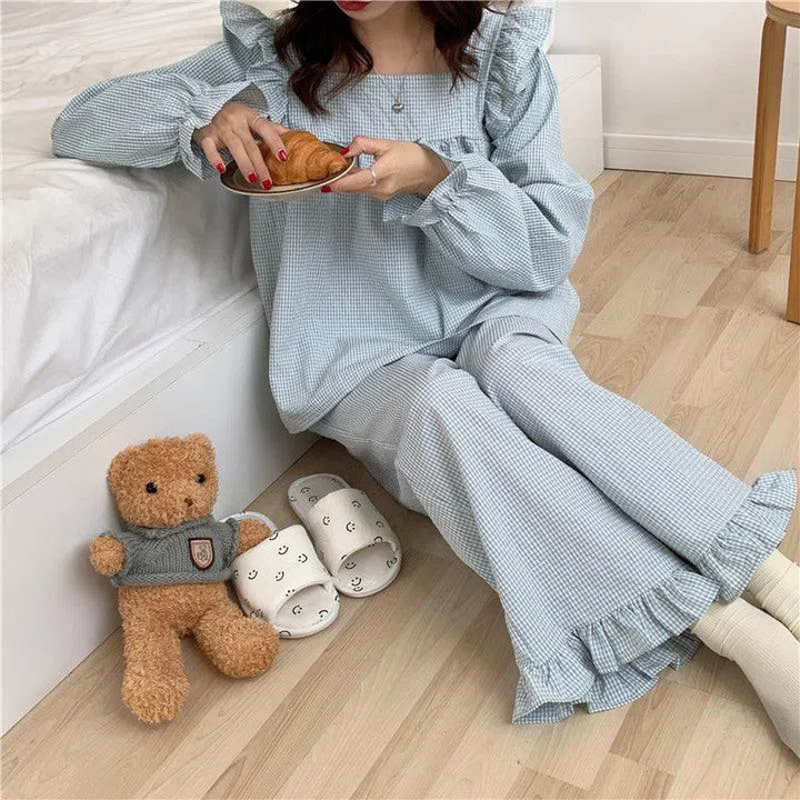 Plaid Pajamas Girl Sweet And Cute Large Size Long-sleeved Home Clothes - Super Amazing Store