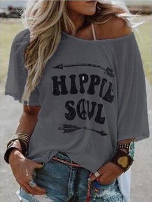 Printed T-shirt Short Sleeve Loose Round-neck Clothing - Super Amazing Store