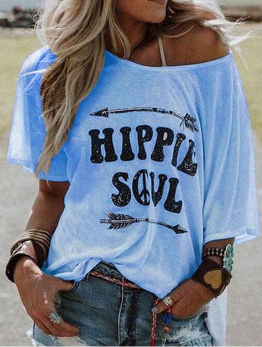 Printed T-shirt Short Sleeve Loose Round-neck Clothing - Super Amazing Store