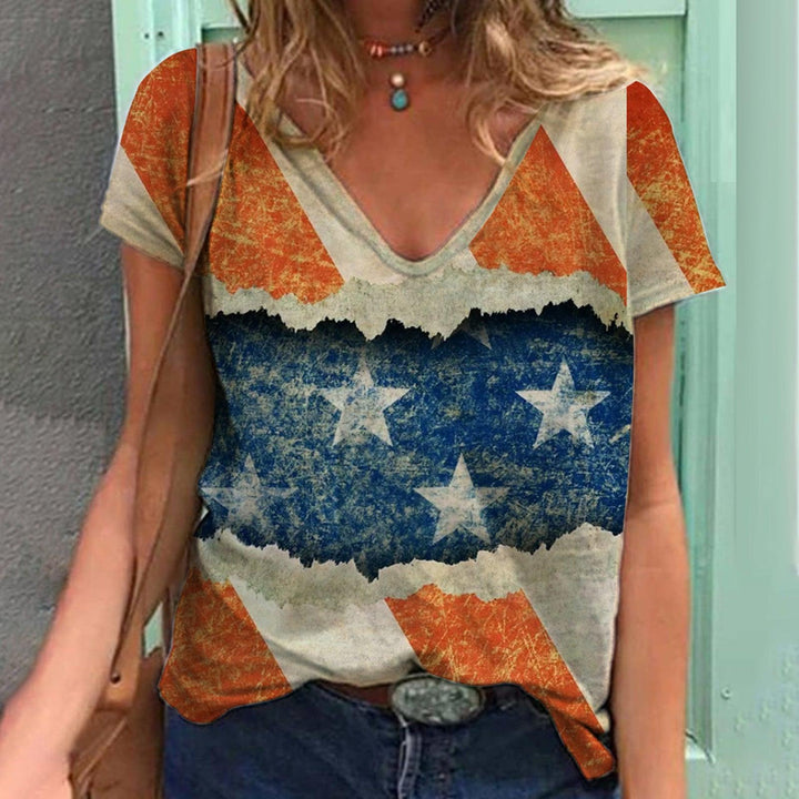 Printed V-neck Women's Short Sleeve Summer - Super Amazing Store