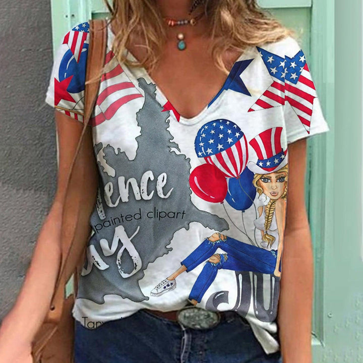 Printed V-neck Women's Short Sleeve Summer - Super Amazing Store