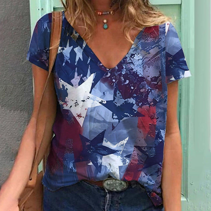 Printed V-neck Women's Short Sleeve Summer - Super Amazing Store