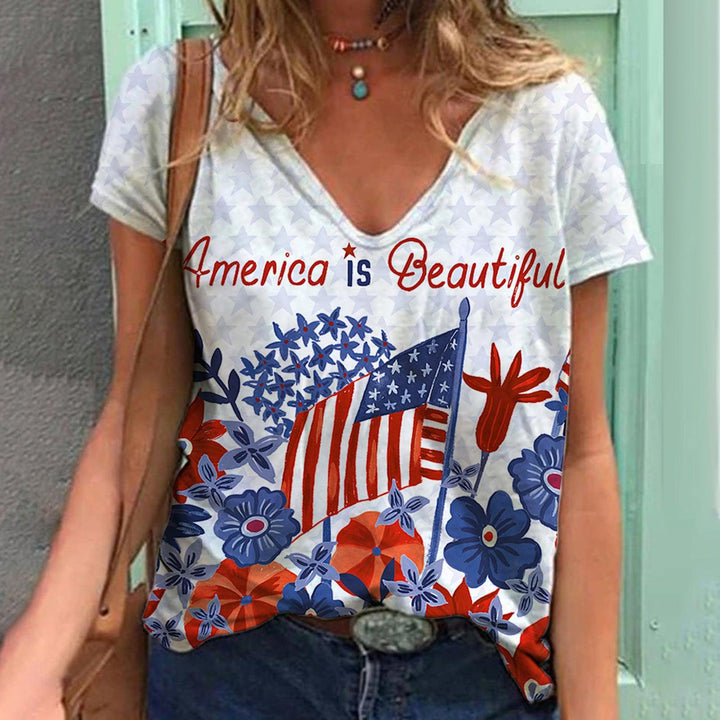 Printed V-neck Women's Short Sleeve Summer - Super Amazing Store