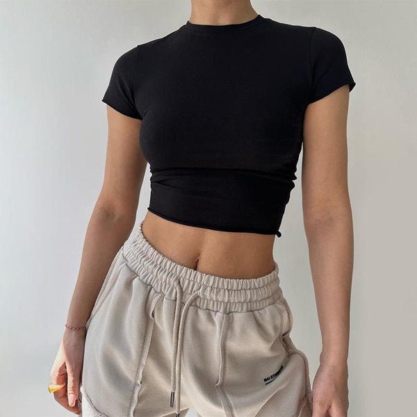 Round Neck Short Sleeve T-Shirt Versatile Casual Cropped Top - Super Amazing Store