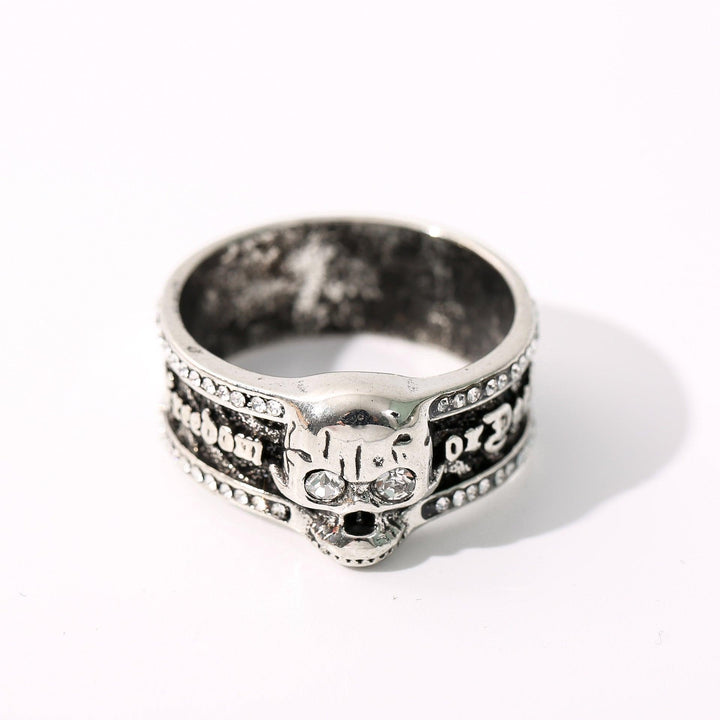 Silver Skull Punk Ring With Symbol Gem - Super Amazing Store