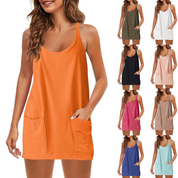 Solid Color Sleeveless Dress Sports Pocket - Super Amazing Store