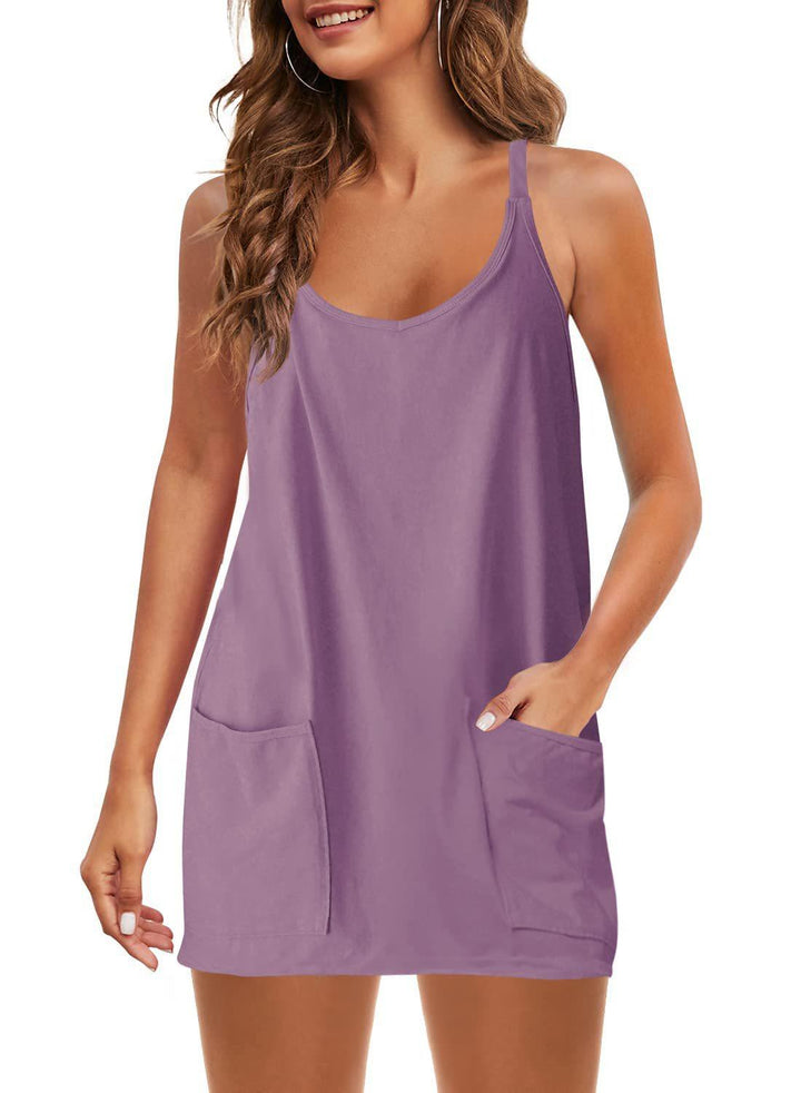 Solid Color Sleeveless Dress Sports Pocket - Super Amazing Store