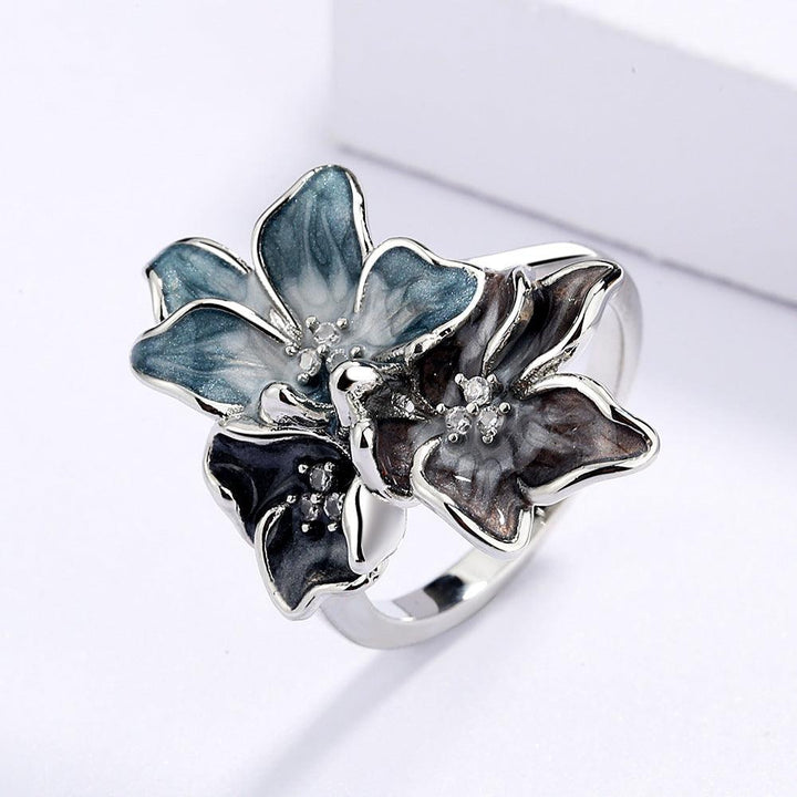 Splash Ink Effect Epoxy Inlaid Zircon Vintage Flower Women's Ring - Super Amazing Store