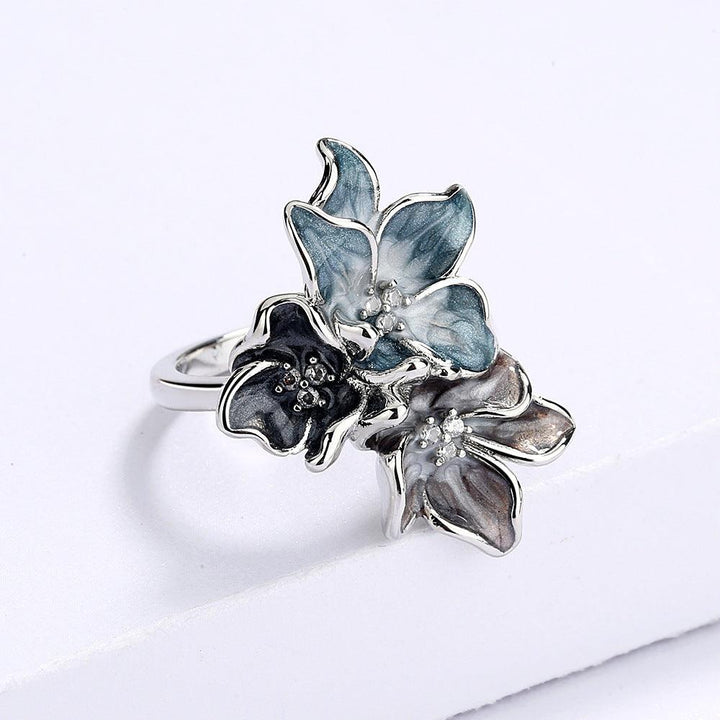 Splash Ink Effect Epoxy Inlaid Zircon Vintage Flower Women's Ring - Super Amazing Store