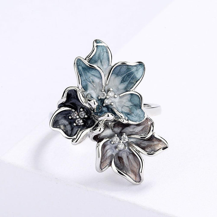 Splash Ink Effect Epoxy Inlaid Zircon Vintage Flower Women's Ring - Super Amazing Store