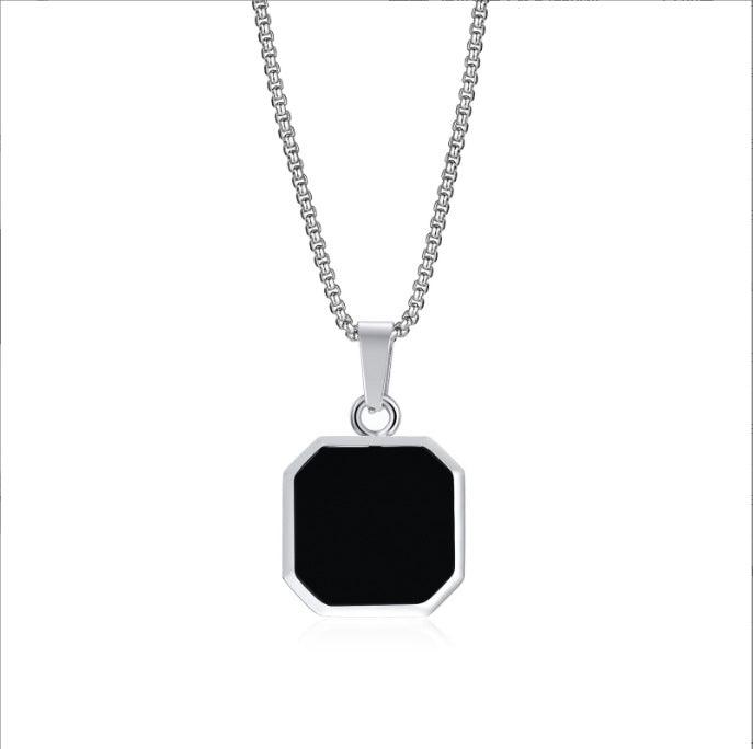 Stainless Steel Square Plate Pendant Black Epoxy Necklace - Super Amazing Store