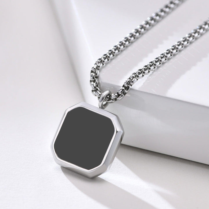 Stainless Steel Square Plate Pendant Black Epoxy Necklace - Super Amazing Store