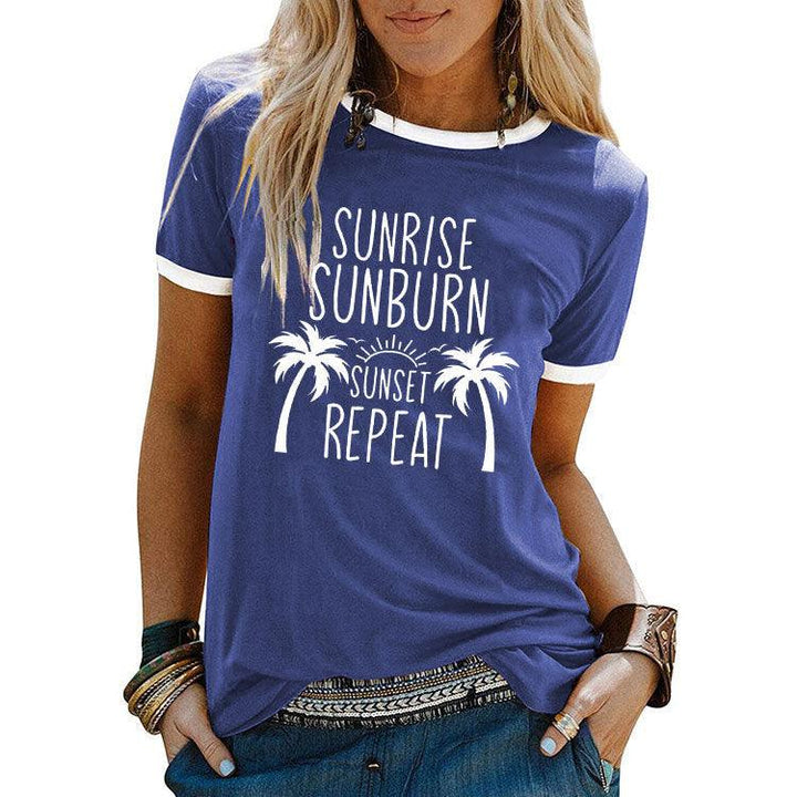 Street Coconut Tree Printed Women's Round Neck Short Sleeves - Super Amazing Store