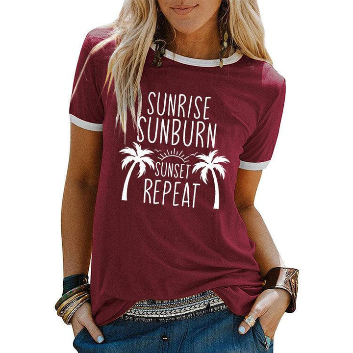 Street Coconut Tree Printed Women's Round Neck Short Sleeves - Super Amazing Store