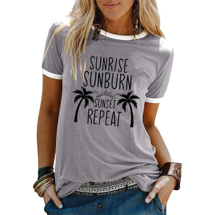 Street Coconut Tree Printed Women's Round Neck Short Sleeves - Super Amazing Store