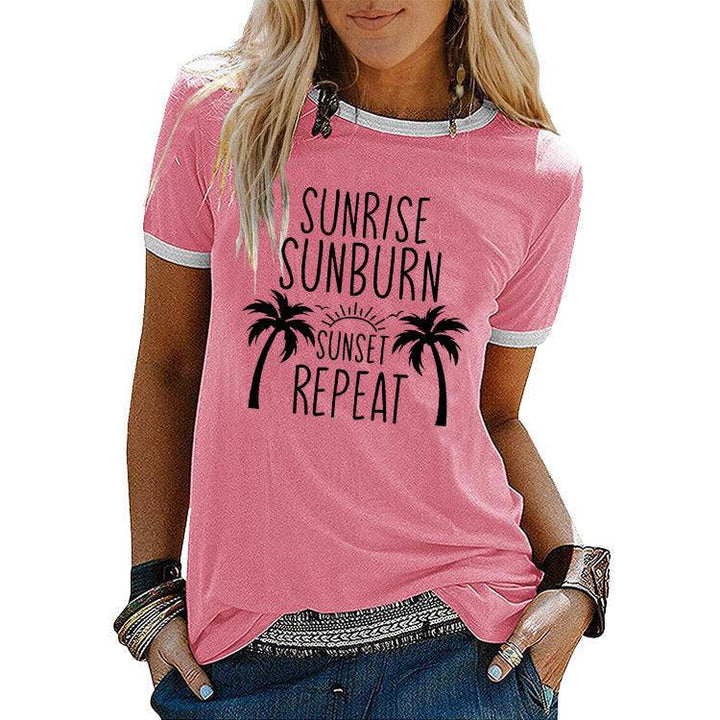 Street Coconut Tree Printed Women's Round Neck Short Sleeves - Super Amazing Store